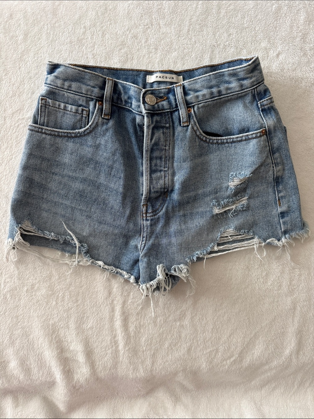 PacSun Light Blue Distressed Denim Cutoff Shorts. Size 26. Vintage High Rise.